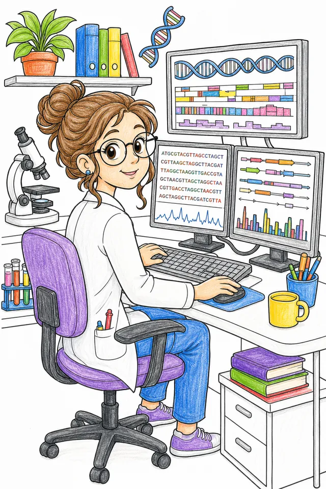 Bioinformatikerin analysiert Genomsequenz – So könnte es aussehen