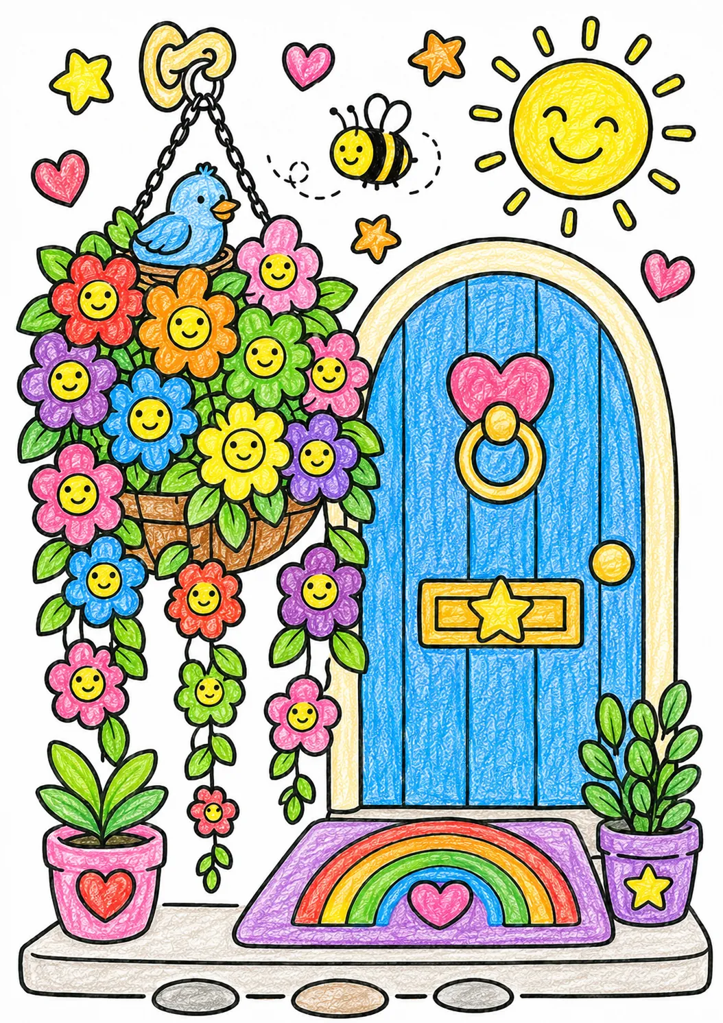 Die Blumenampel an der Haustür