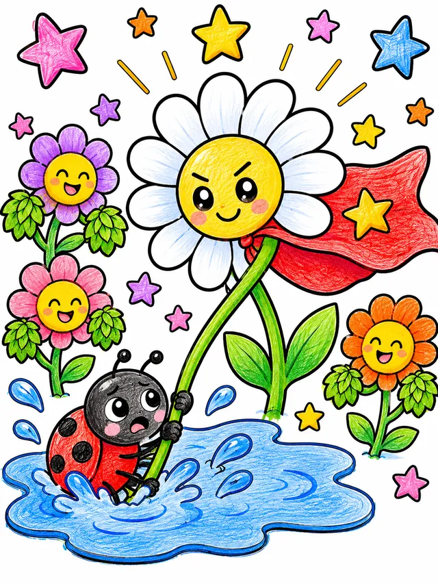 英雄花朵拯救小甲虫 – 涂色效果预览