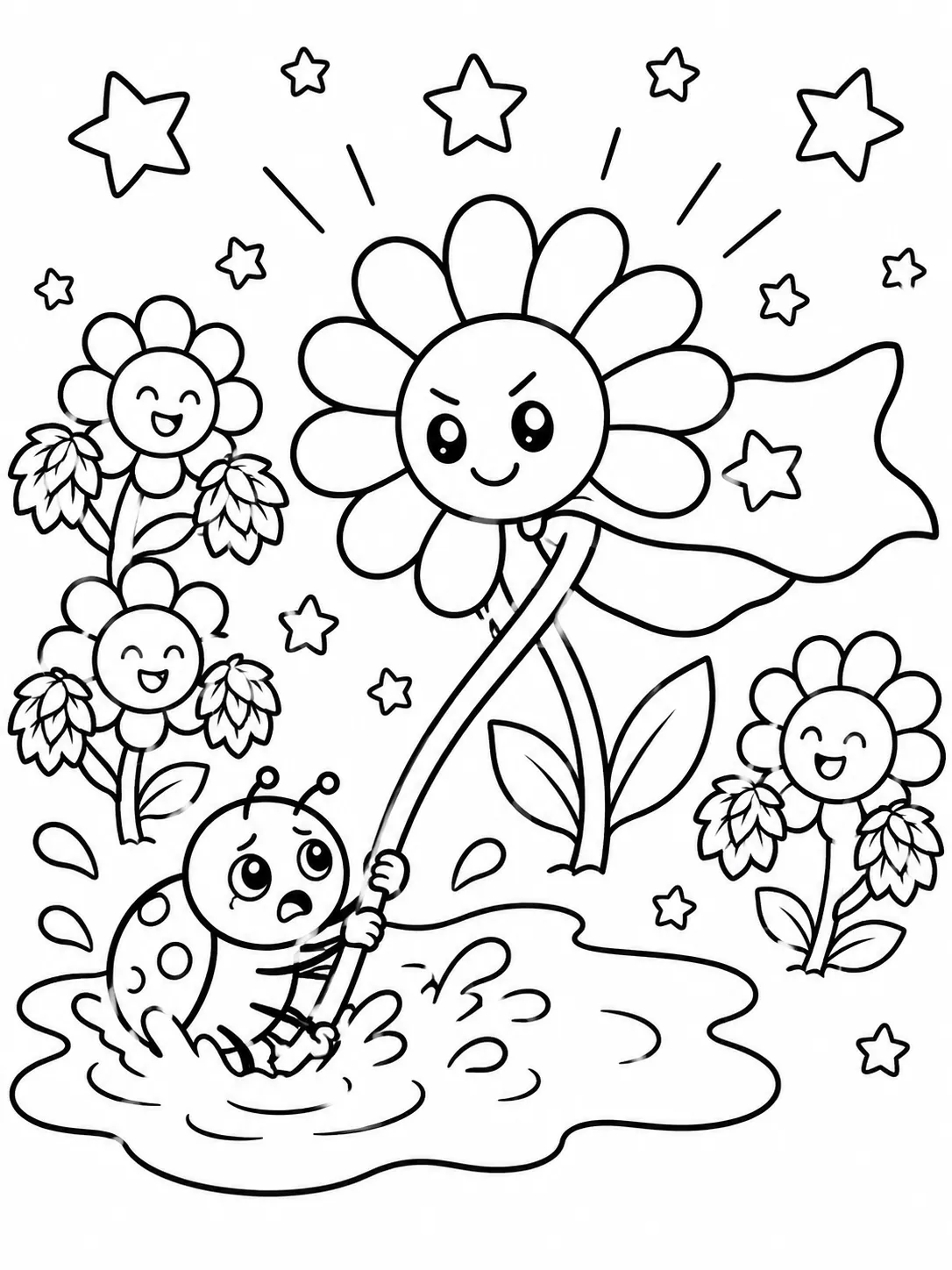 勇敢圆圆的花朵用茎当救绳救援小甲虫