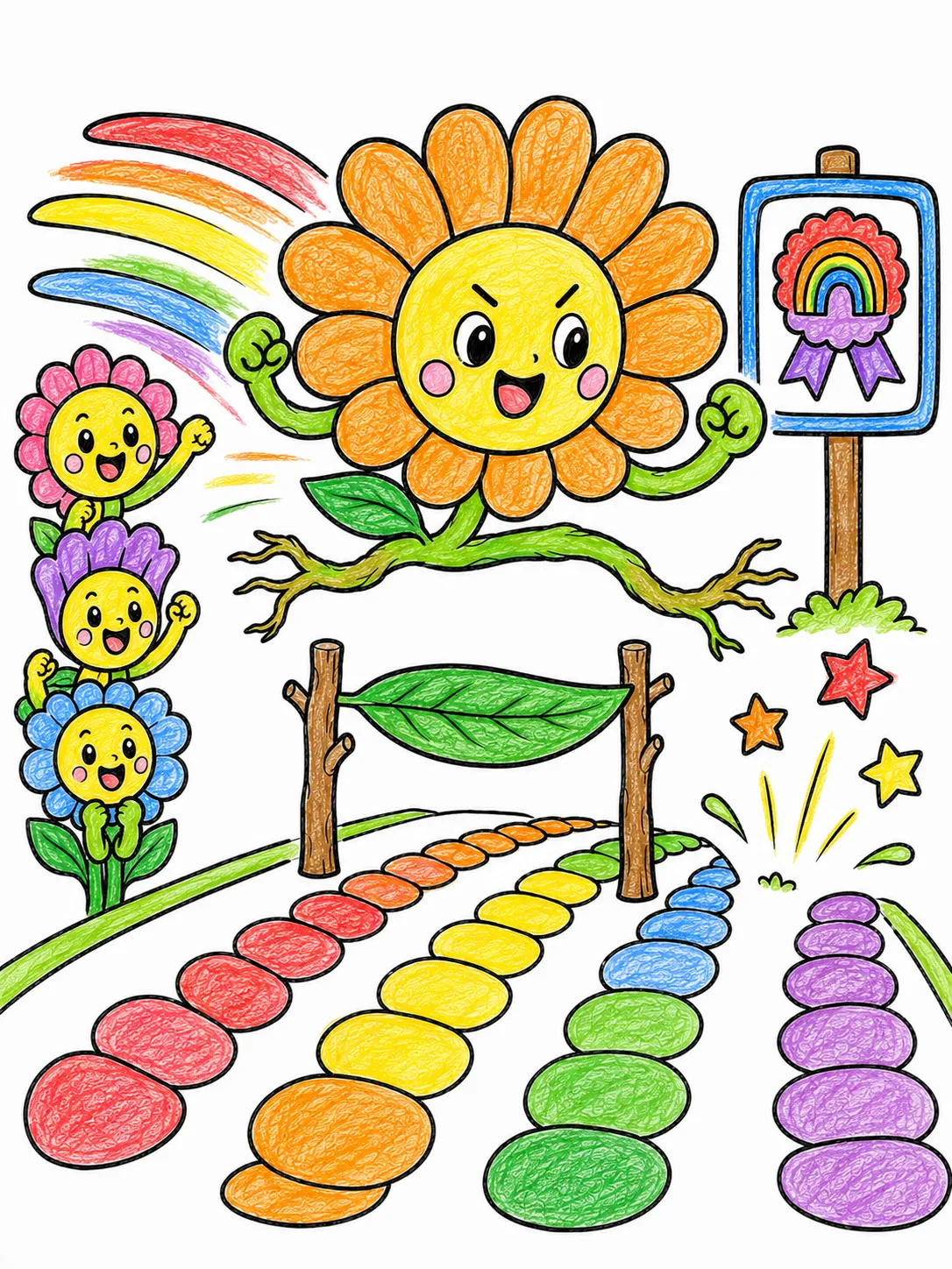 Die Blume springt über Blatt-Hürden