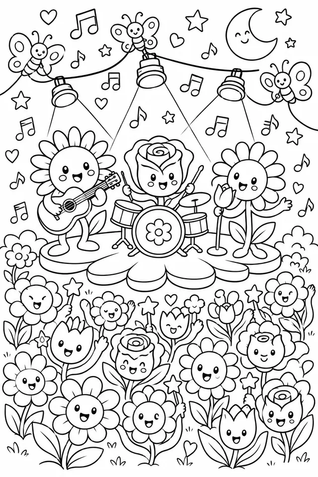 花朵在大草地上的音乐会