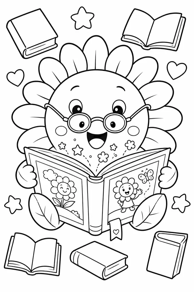 Die Sonnenblume liest ein Buch