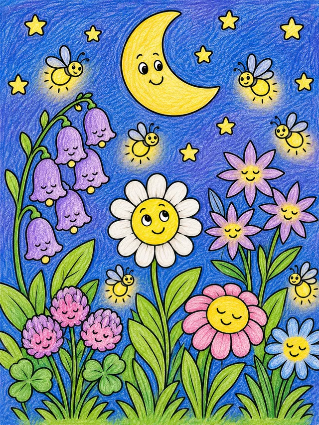 Wildblumen bei Nacht mit Glühwürmchen – So könnte es aussehen