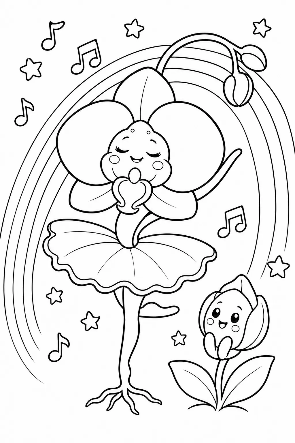Elegante Orchidee tanzt Ballett mit Blütenblättern als Tutu
