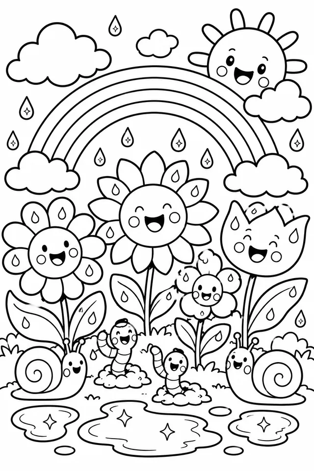 Regenbogenblumen nach dem Regen