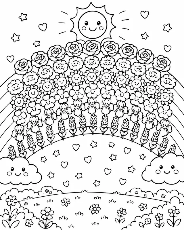 Blumen als Regenbogen aufgereiht