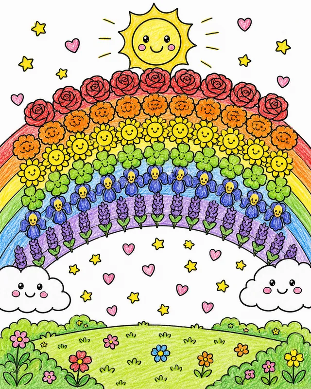 Blumen als Regenbogen aufgereiht – So könnte es aussehen