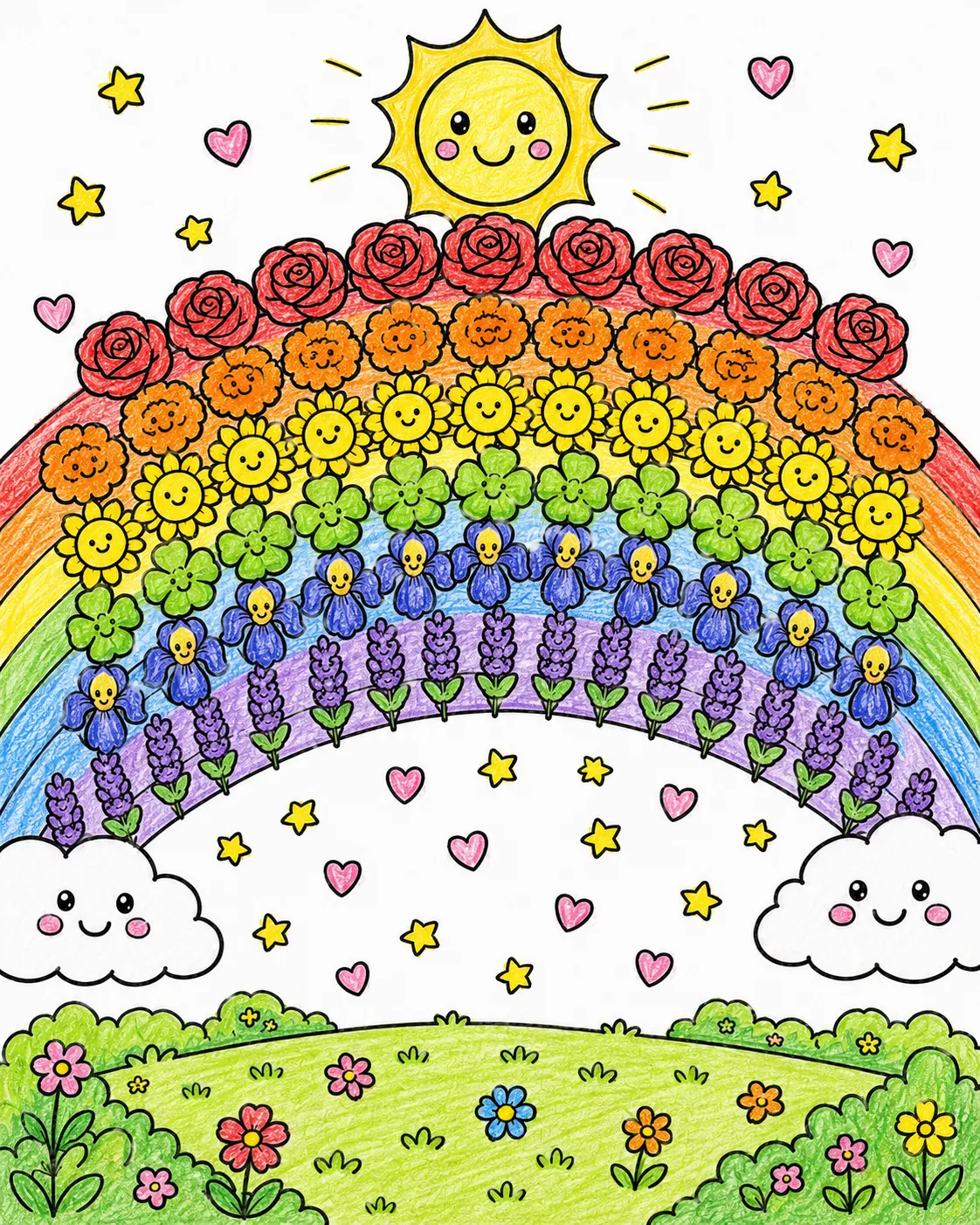 Blumen als Regenbogen aufgereiht