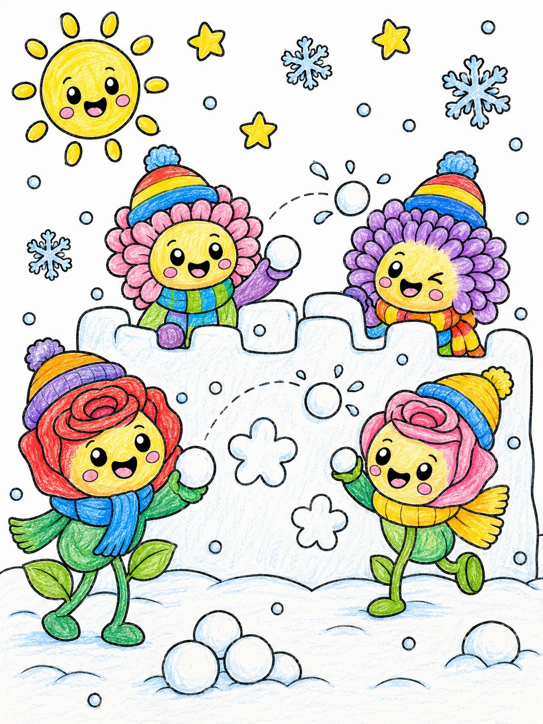 Blumen beim Schneeball-Werfen