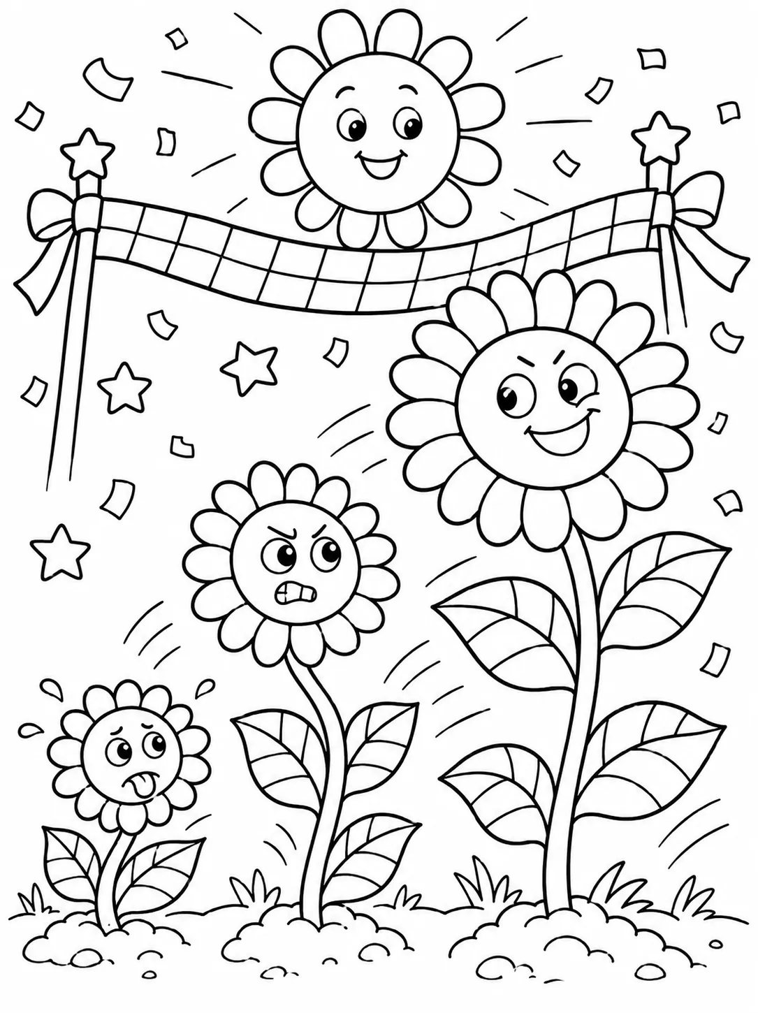 Drei Sonnenblumen in einem witzigen Wachstums-Wettrennen zur Sonne