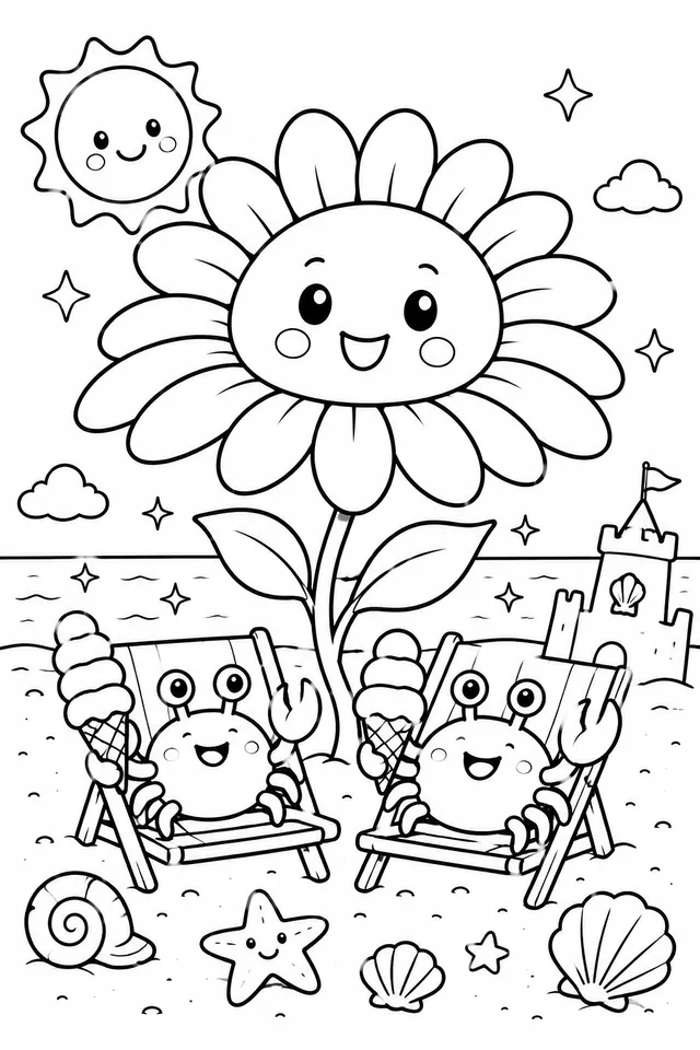 Die Sonnenblume als Sonnenschirm am Strand