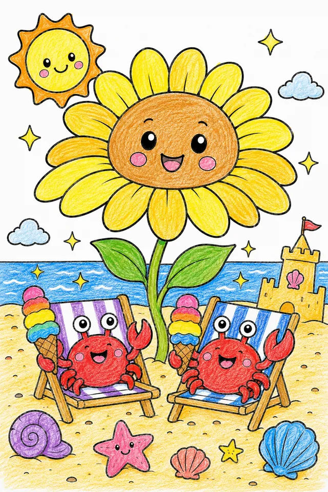 Die Sonnenblume als Sonnenschirm am Strand – So könnte es aussehen