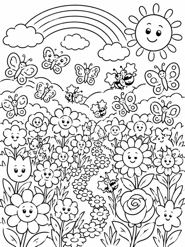 Eine bunte Blumenwiese mit Schmetterlingen
