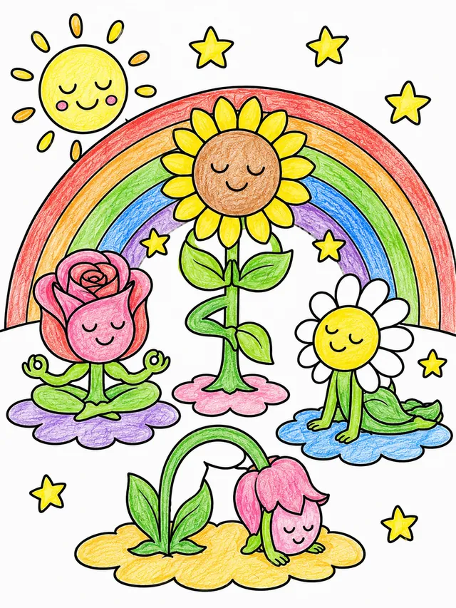 Die Blumen machen gemeinsam Yoga – So könnte es aussehen