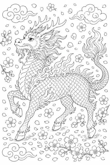 Qilin im Blütenregen