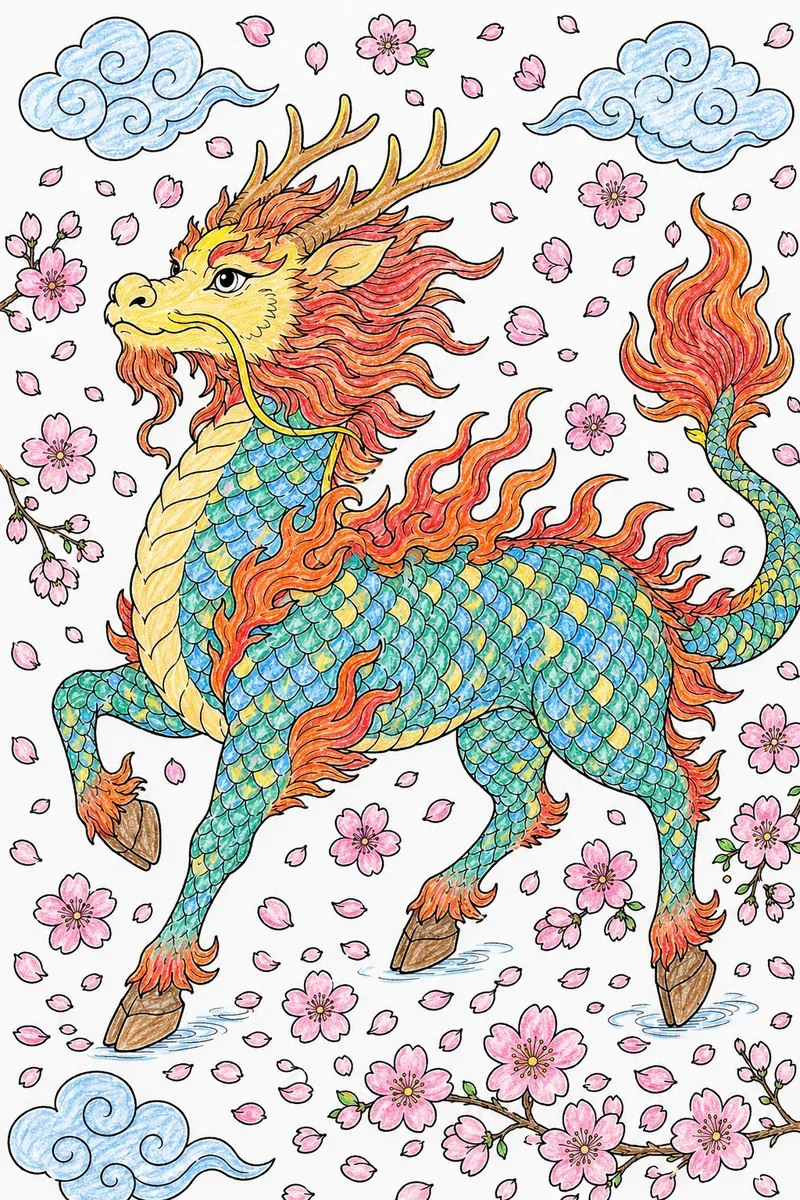 花雨中的麒麟