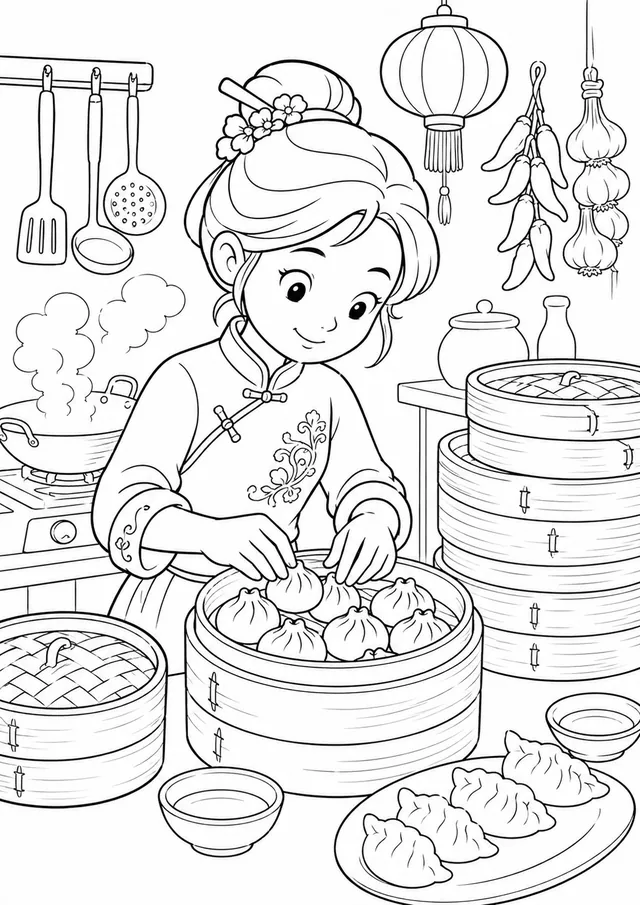 Chinesische Köchin bereitet Dim Sum zu