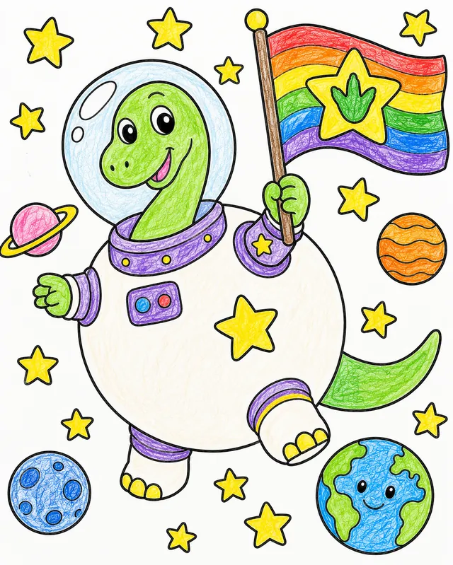 圆圆恐龙宇航员穿宇航服在太空漂浮
