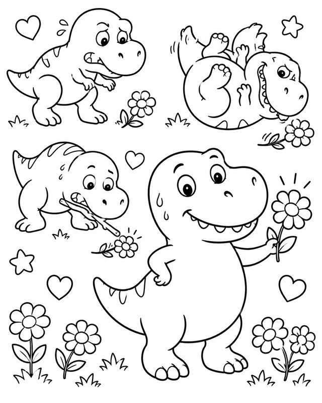 Der T-Rex versucht Blumen zu pflücken
