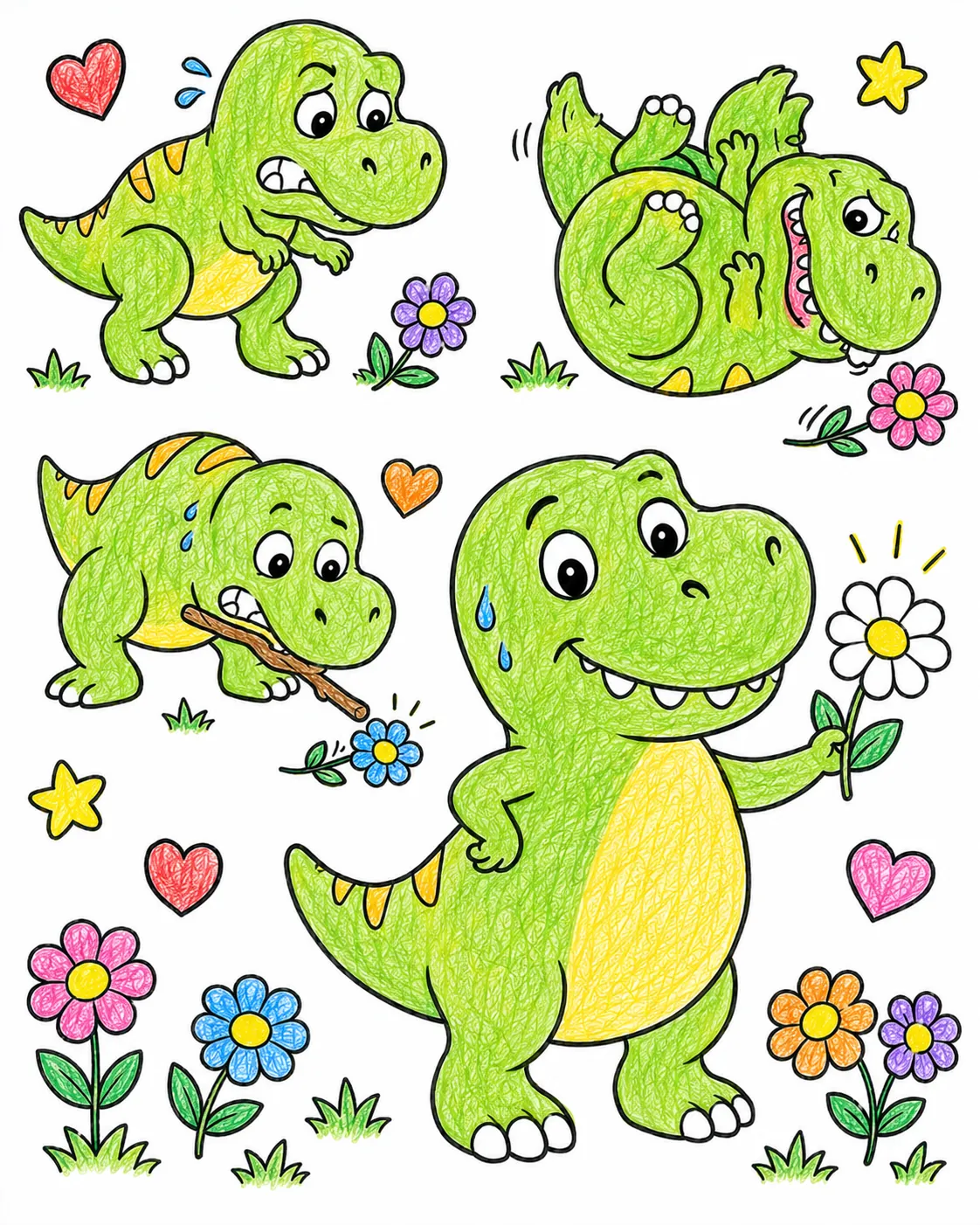 Der T-Rex versucht Blumen zu pflücken