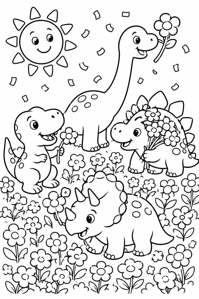 Die Baby-Dinos beim Blumenpflücken-Wettbewerb