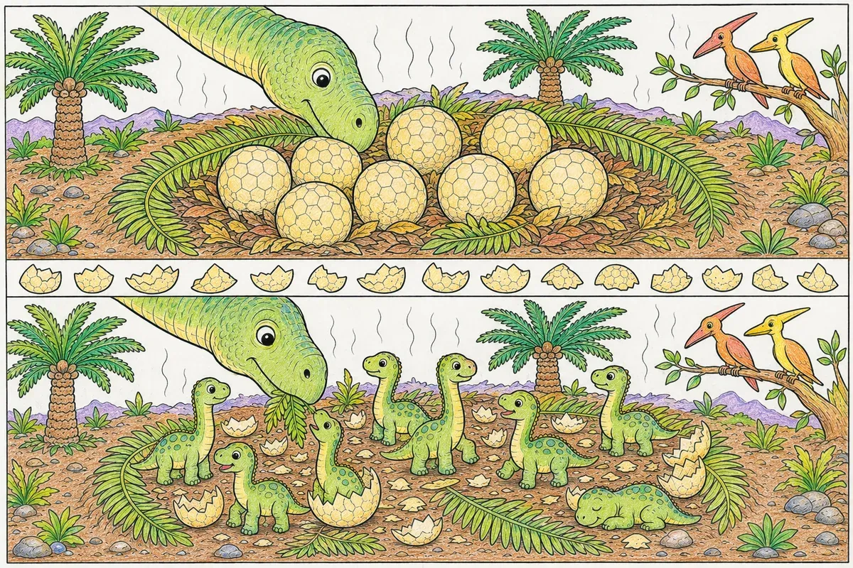 Das Brachiosaurus-Nest: Vor und nach dem Schlüpfen