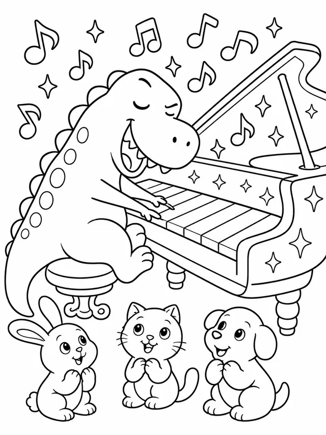 El T-Rex toca el piano arcoíris