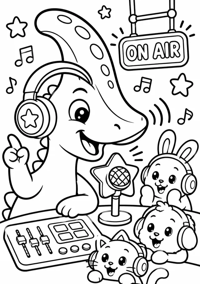 Der Parasaurolophus macht einen Dino-Podcast