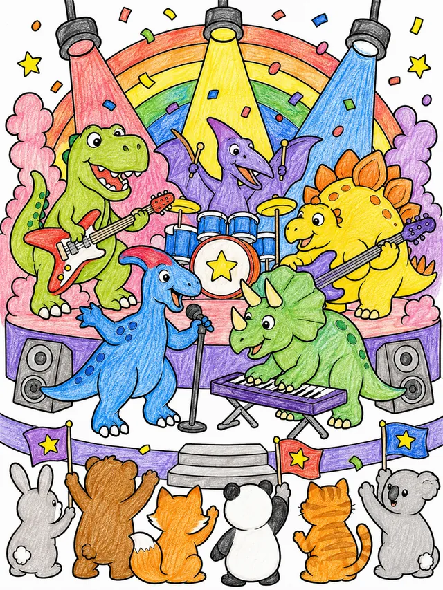 Die Dino-Rockband tritt auf – So könnte es aussehen