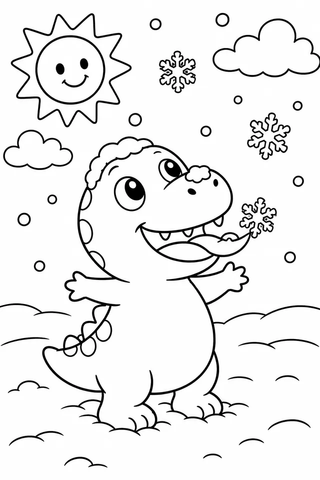 Der Baby-T-Rex entdeckt zum ersten Mal Schnee
