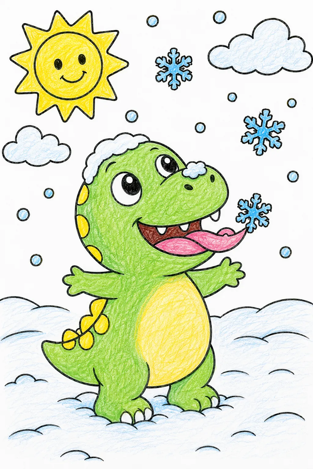 Der Baby-T-Rex entdeckt zum ersten Mal Schnee