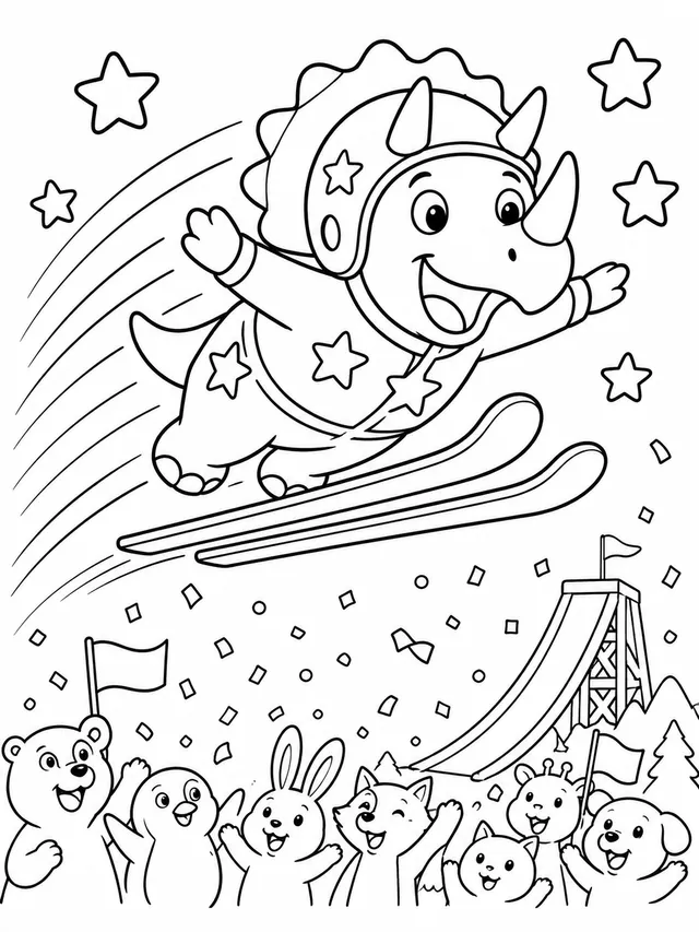 Der Triceratops beim Ski-Springen