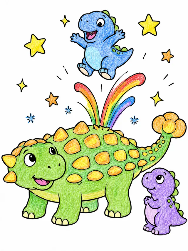 Runder Ankylosaurus dient Baby-Dinosauriern als Sprungbrett