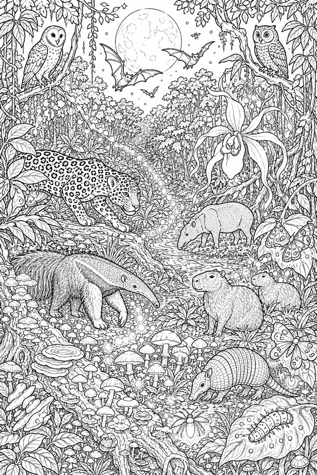 Amazonas-Nacht-Wimmelbild leuchtend