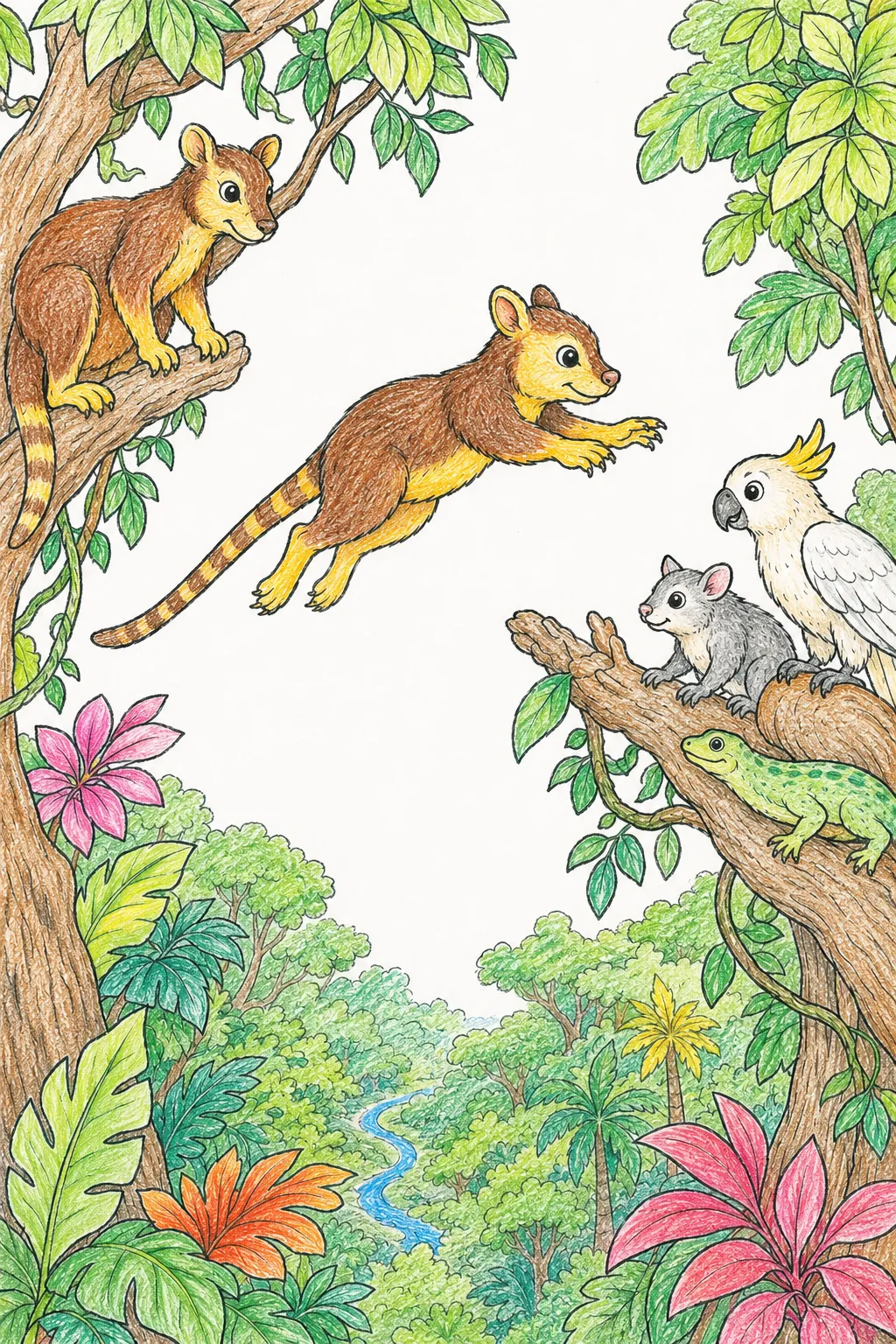Baumkänguru-Kind springt von Ast zu Ast