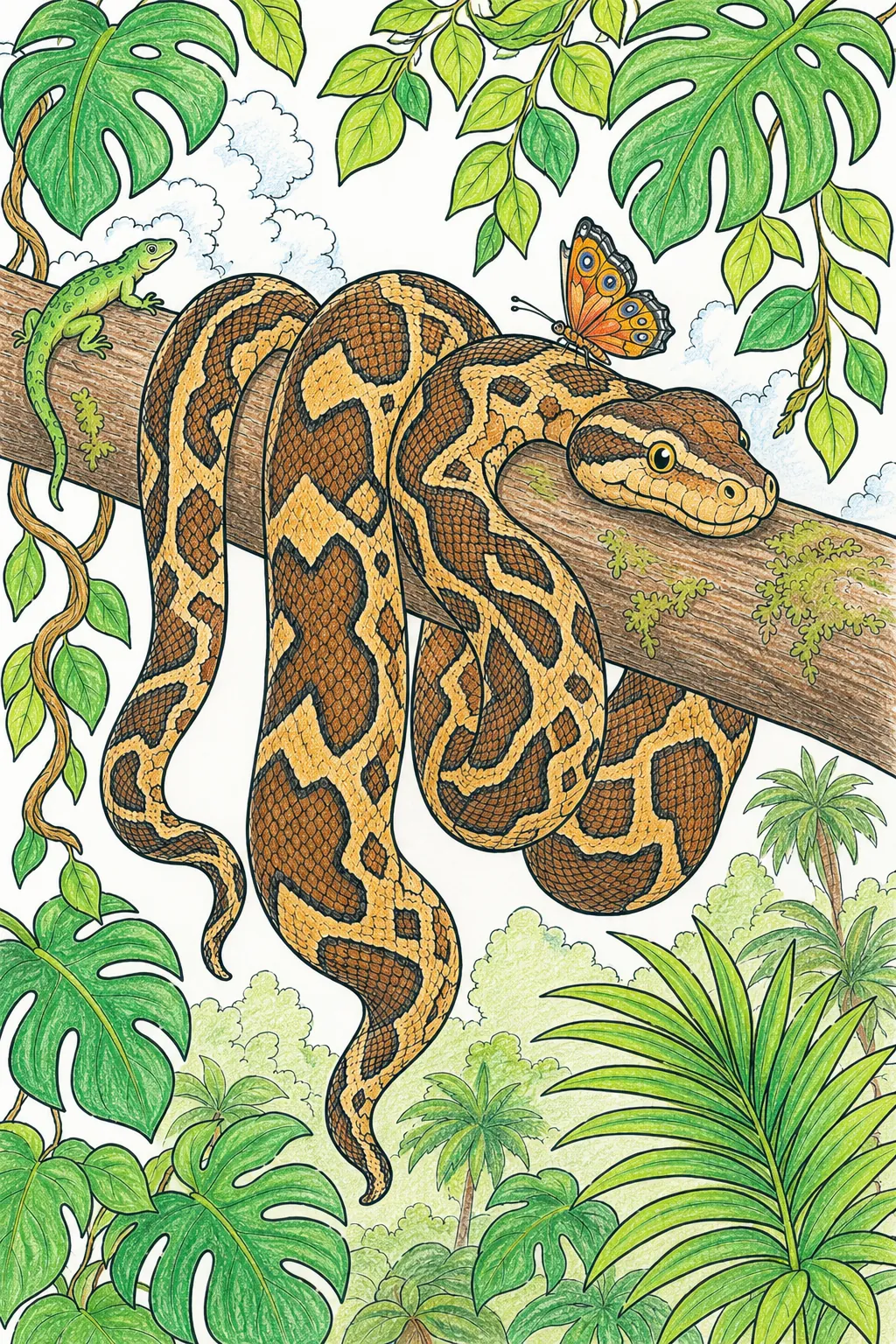 Boa Constrictor hängt auf breitem Ast