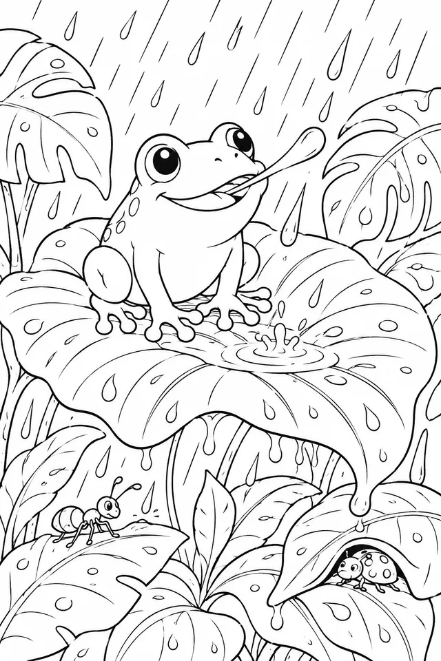 Dschungel-Frosch sitzt auf Blatt im Regen