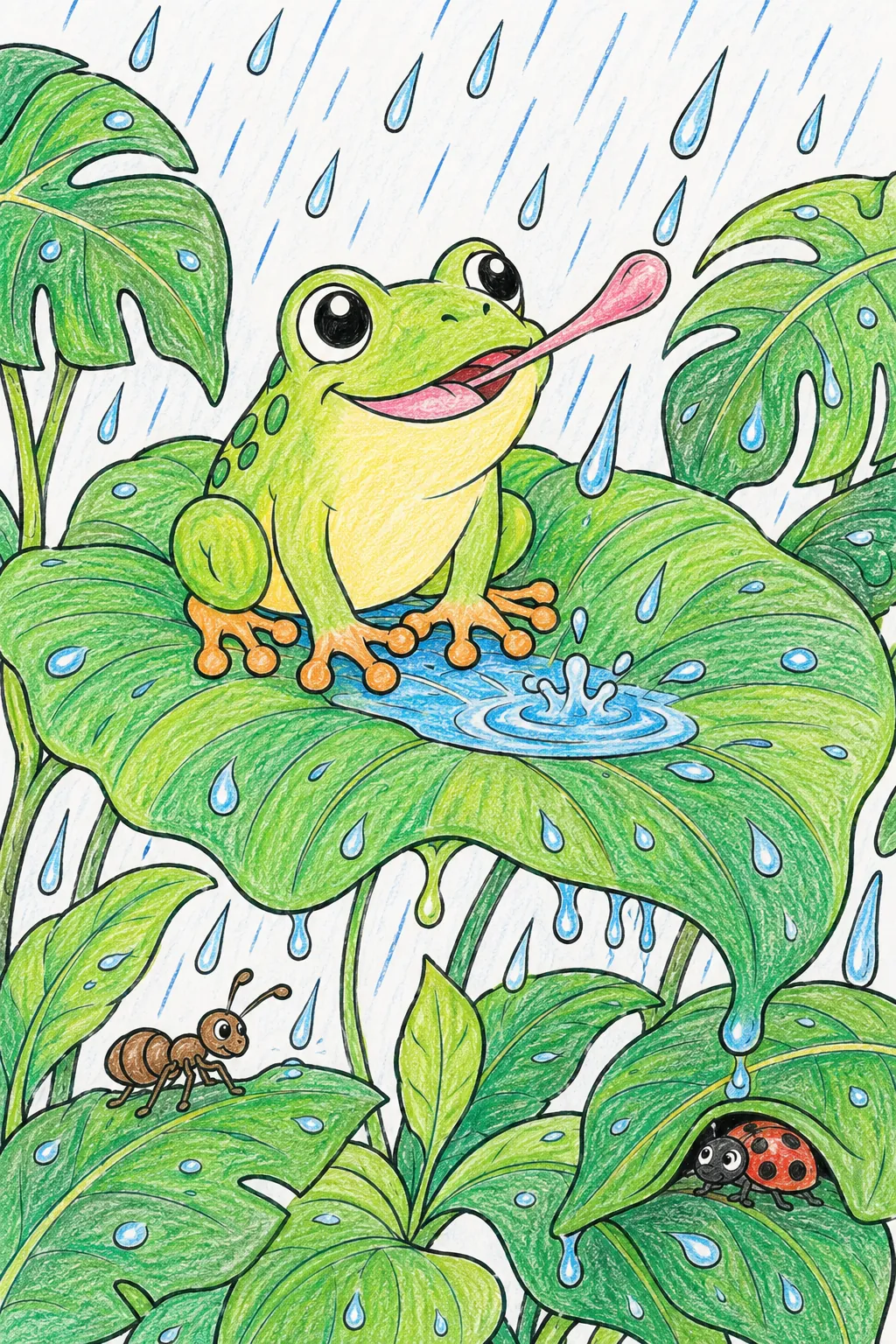 Dschungel-Frosch sitzt auf Blatt im Regen