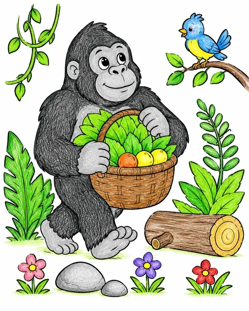 Gorilla trägt Bambuskorb – So könnte es aussehen