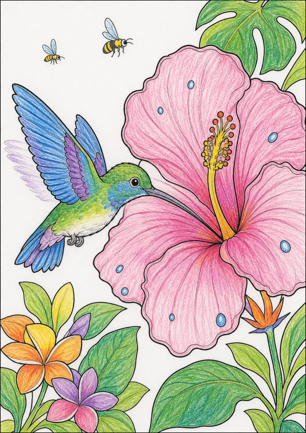 Kolibri trinkt aus Dschungel-Blüte