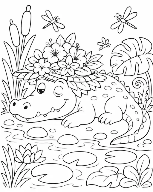 Krokodil mit Blumenhut
