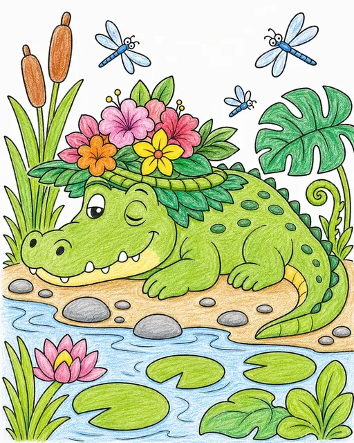 Krokodil mit Blumenhut – So könnte es aussehen