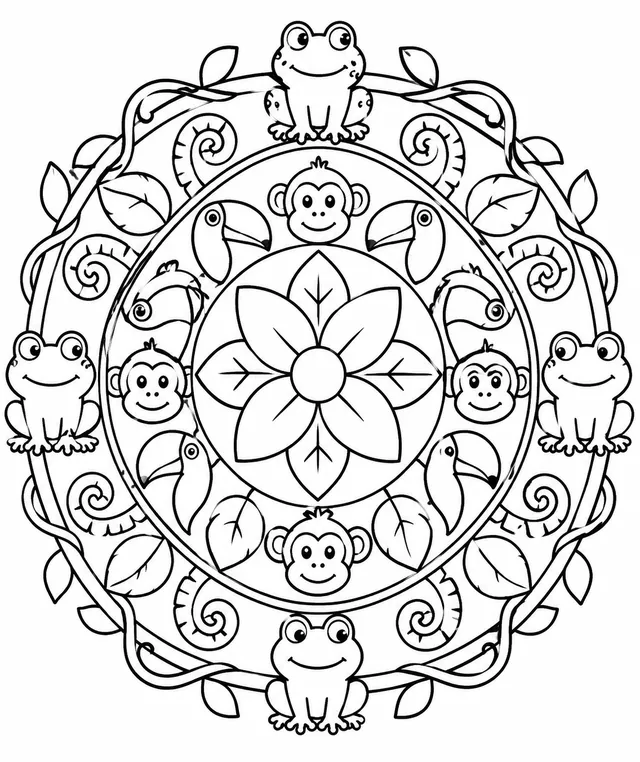 Dschungel-Mandala mit Tieren