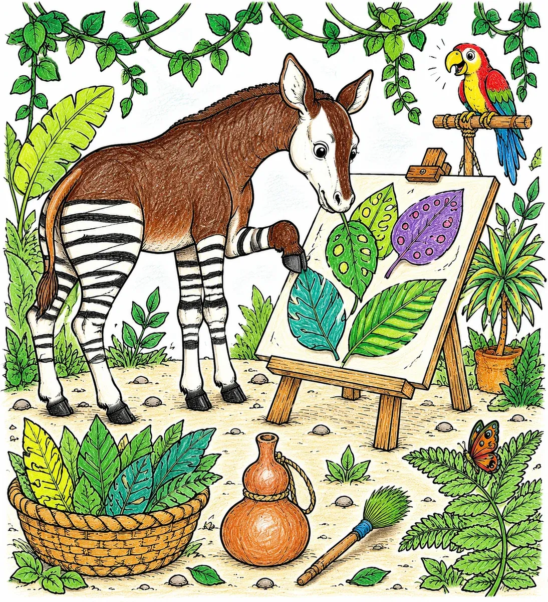 Okapi im Blätteratelier