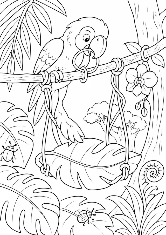 Parrot Repairing a Vine Swing