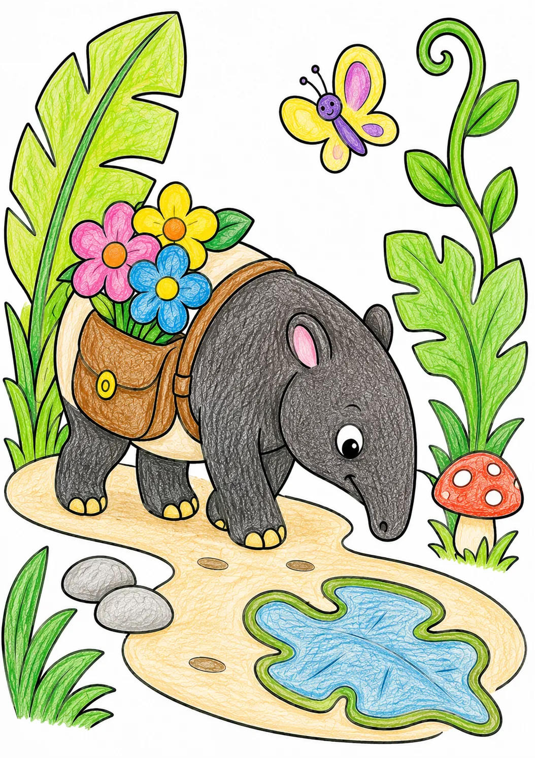 Tapir mit Blütenrucksack