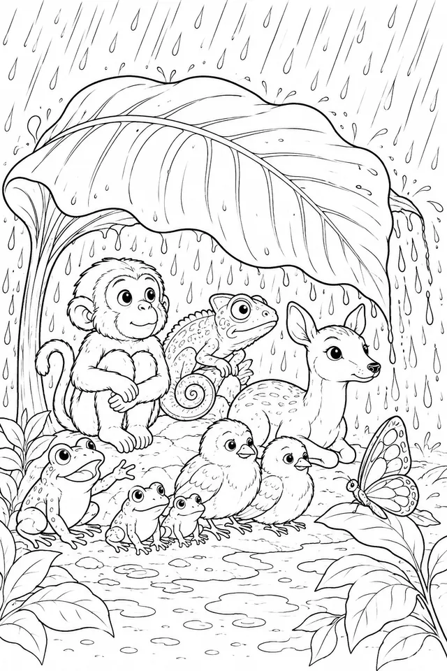 热带雨：动物在巨叶下寻找庇护