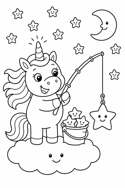 Das Einhorn angelt Sterne aus dem Himmel