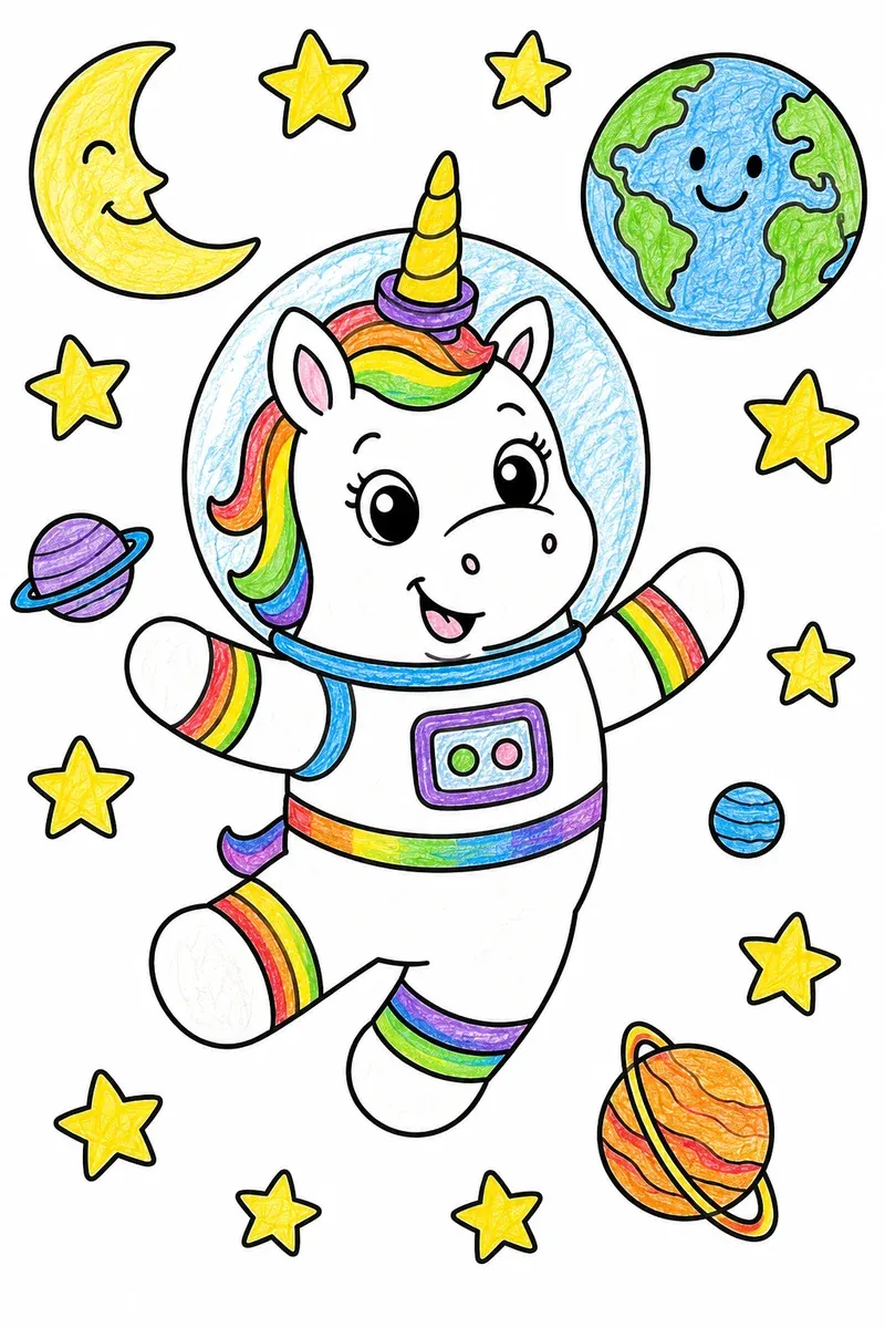 Das Einhorn als Astronaut im Weltall